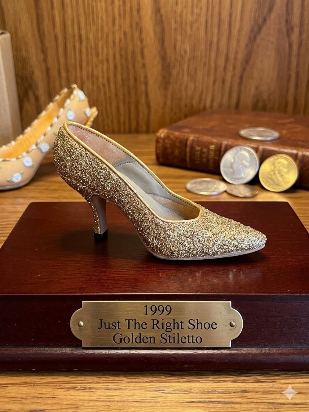Vintage 1999 Just The Right Shoe Miniature Golden Stiletto Figurine